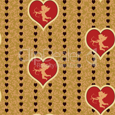 vector cupid with heart seamless background pattern