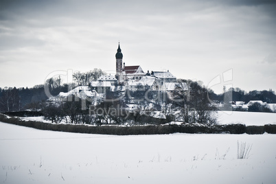 Andechs Monastery in winter scenery