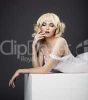 sensuality potrait of pretty woman in white cloth