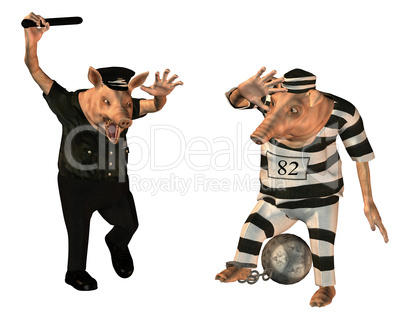 Cop und Häftling als Schweine Comic