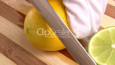 Fruits, cut lemon and apple, 2 clips