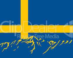 Gebirge mit Fahne von Schweden