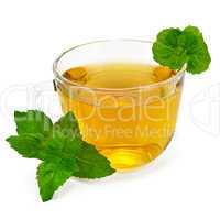 Herbal tea in glass cup with mint