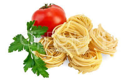 Noodles twisted with tomato and parsley