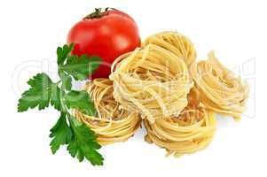 Noodles twisted with tomato and parsley