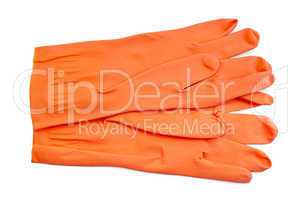 Orange rubber gloves