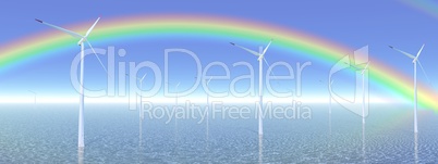 Rainbow and wind turbines
