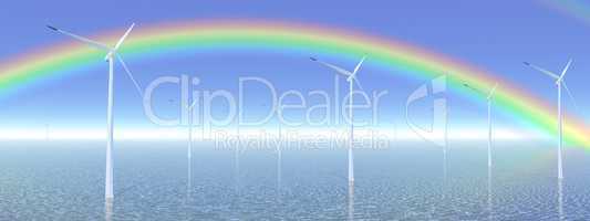Rainbow and wind turbines