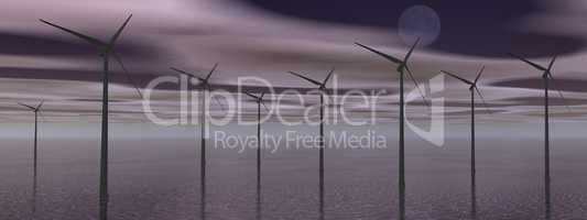 Wind turbines by night