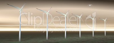 Wind turbines in cloudy nature