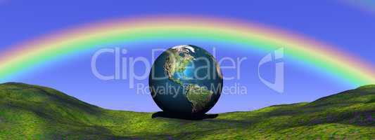 Earth under rainbow