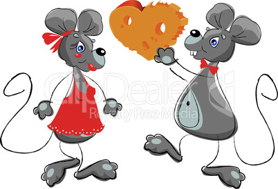 cartoon of a Male Mouse Giving a Female Mouse a Heart