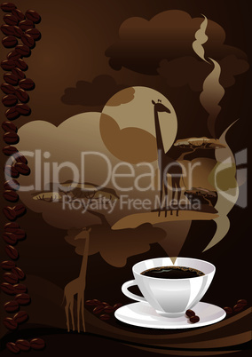 Cup of coffee with abstract design elements.