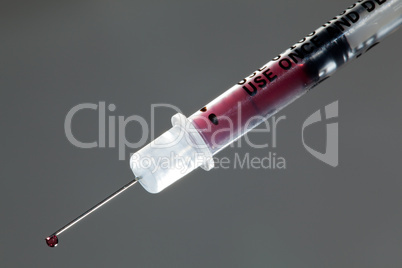 Close up of drop of blood on needle