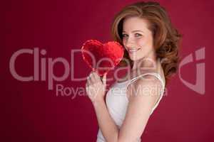 Pretty Woman Holding Red Heart