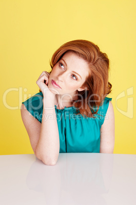 Beautiful Redhead Woman Thinking