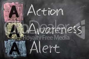 Acronym of AAA for Action,Awareness,Alert