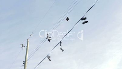 Running Shoes Hanging From Hydro Wires