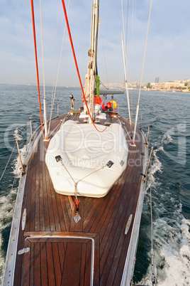 Sailboat wet deck on yacht