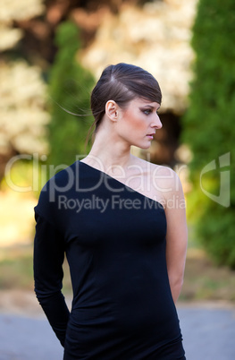 Caucasian girl in black dress