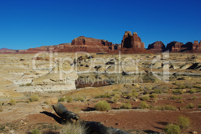 Colorado river, rock mountains and formations near Hite, Utah