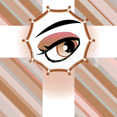 Human brown eye greetings card. vector background