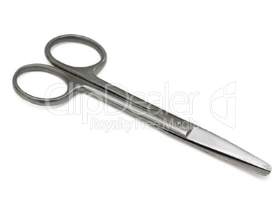 Metal medical shears on a white background