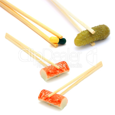 sushi cucumber and  tablet on chopstick