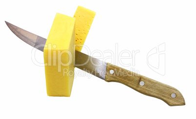 cheese whith knife on the white background