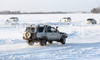 Car on winter road.