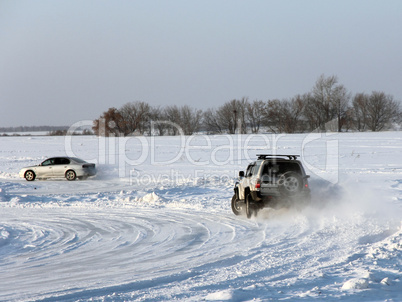 Car on winter road.