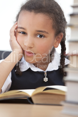 African American Mixed Race School Girl Reading A Book