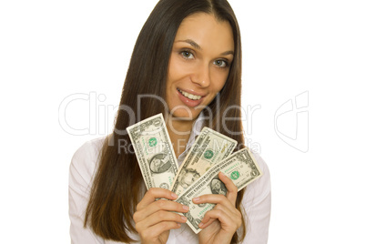Attractive business woman holding dollars