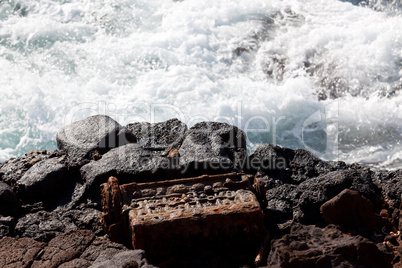 Old engine block dumped by sea