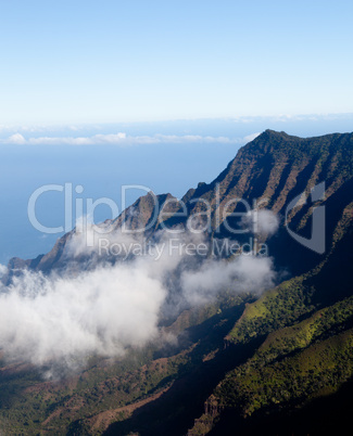 Fog forms on Kalalau valley Kauai