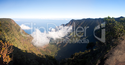 Fog forms on Kalalau valley Kauai