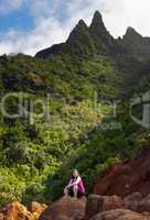 Girl hiking Kalalau trail in Kauai