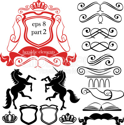 Set of heraldic silhouettes elements