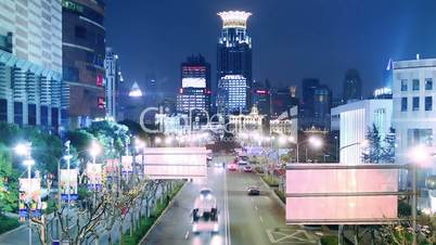 traffic in shanghai at night, time lapse