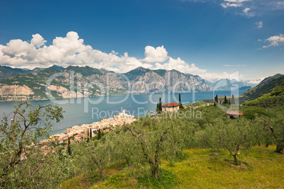 Panorama of Sirmione village and Lake Garda, Italy