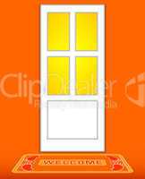 Closed door. Orange.