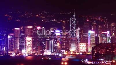 Hong Kong skyscrapers at night. time lapse