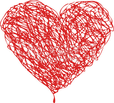 Red heart scribble with lines texture