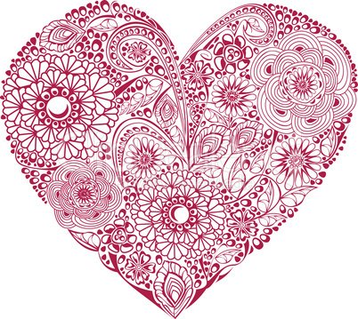 Red floral heart on white background.