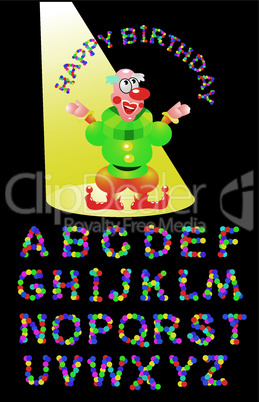 CONFETTI letters and clown (Happy Birthday greetings)
