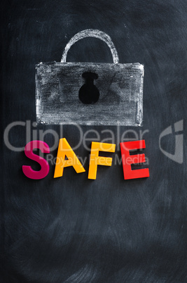 A Lock drawn in chalk with the word Safe