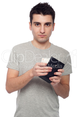 Man showing his wallet