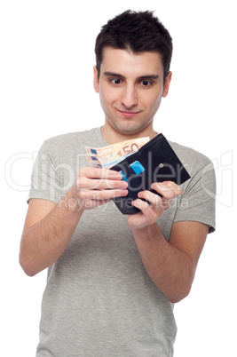 Man looking at wallet