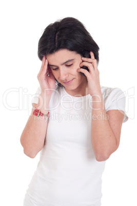 Stressed woman on the phone