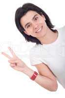 Woman showing victory sign